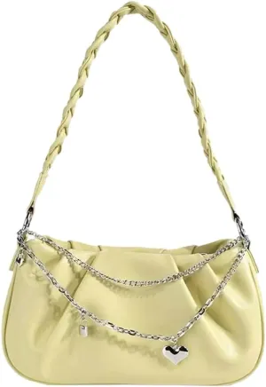 Women's Cloud Shoulder Bag Small PU Leather Totes Bag Fashion Pleated Purse Y2k Handbag Satchel with Chain