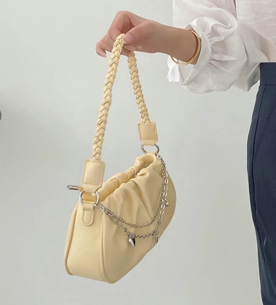 Women's Cloud Shoulder Bag Small PU Leather Totes Bag Fashion Pleated Purse Y2k Handbag Satchel with Chain