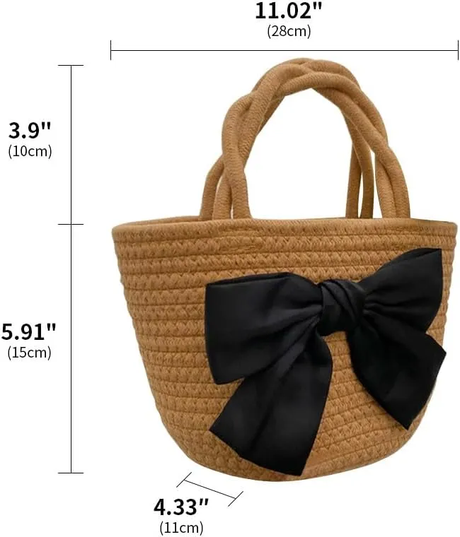 Women’s Cotton Tote Bags Handmade Tote Handbags with Bow Twisted Handles Summer Beach Bag Travel Shopping Handbag