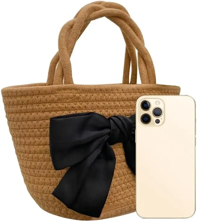 Women’s Cotton Tote Bags Handmade Tote Handbags with Bow Twisted Handles Summer Beach Bag Travel Shopping Handbag