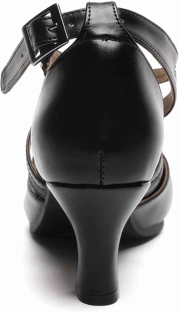 Women's Cross Strap Character Shoes Non-Slip Salsa Latin Ballroom Dance Pumps Black Wedding Heels