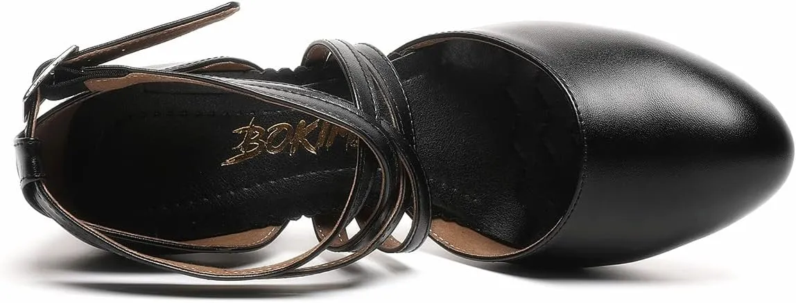 Women's Cross Strap Character Shoes Non-Slip Salsa Latin Ballroom Dance Pumps Black Wedding Heels