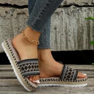Women's Ethnic Style Thick Sole Woven Holiday Slippers, Hemp Rope Platform Slippers, Boho Ladies Braided Slippers, Casual Platform Sandals Relieve Foot Fatigue (Black,40)