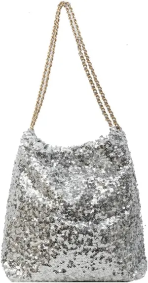 Womens Fashion Shoulder Bag Y2k Sparkly Glitter Sequin Purse Large Totes Top Handle Satchel with Chain Party