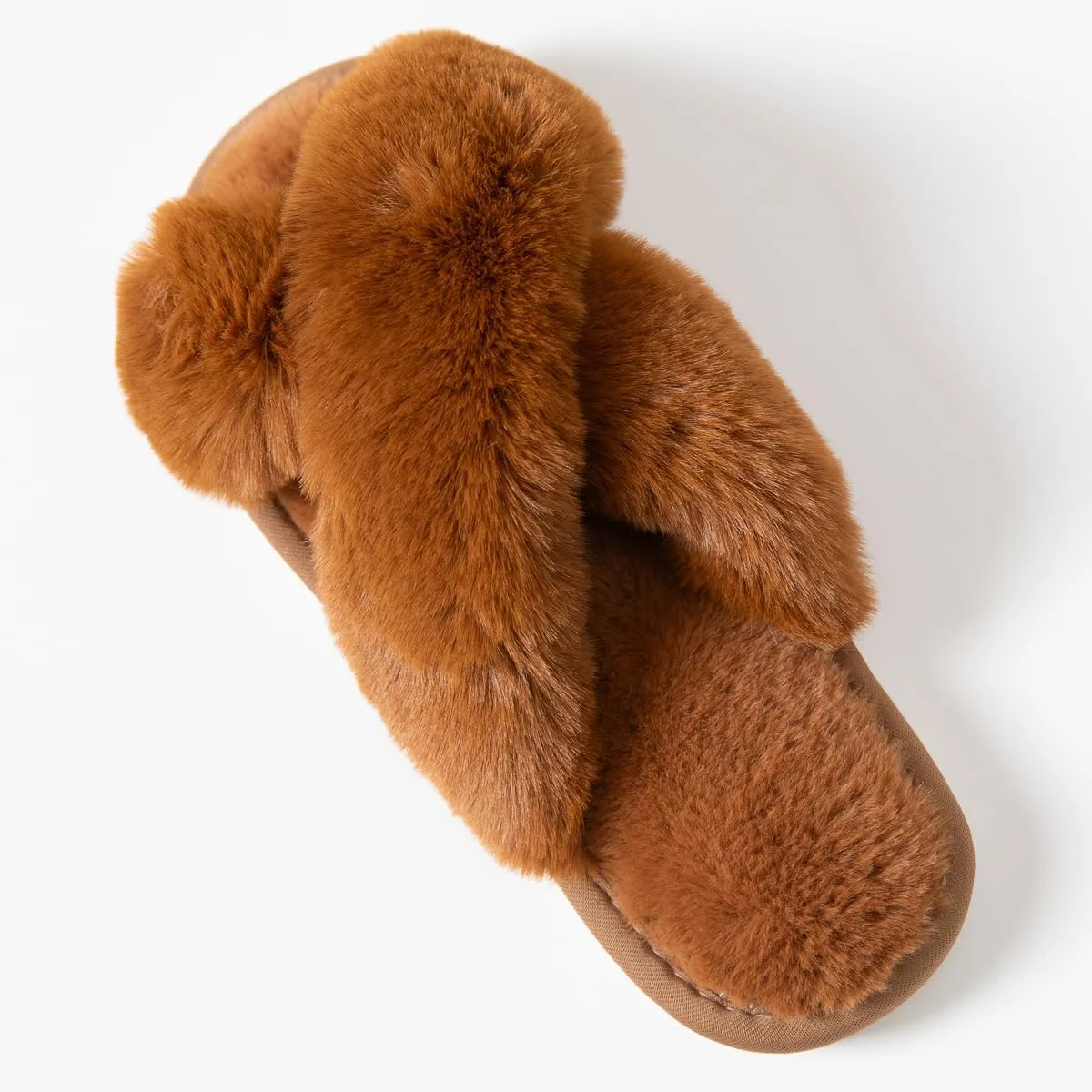 Women's Fuzzy Cross Band Slippers Indoor Outdoor Soft Open Toe House Slippers