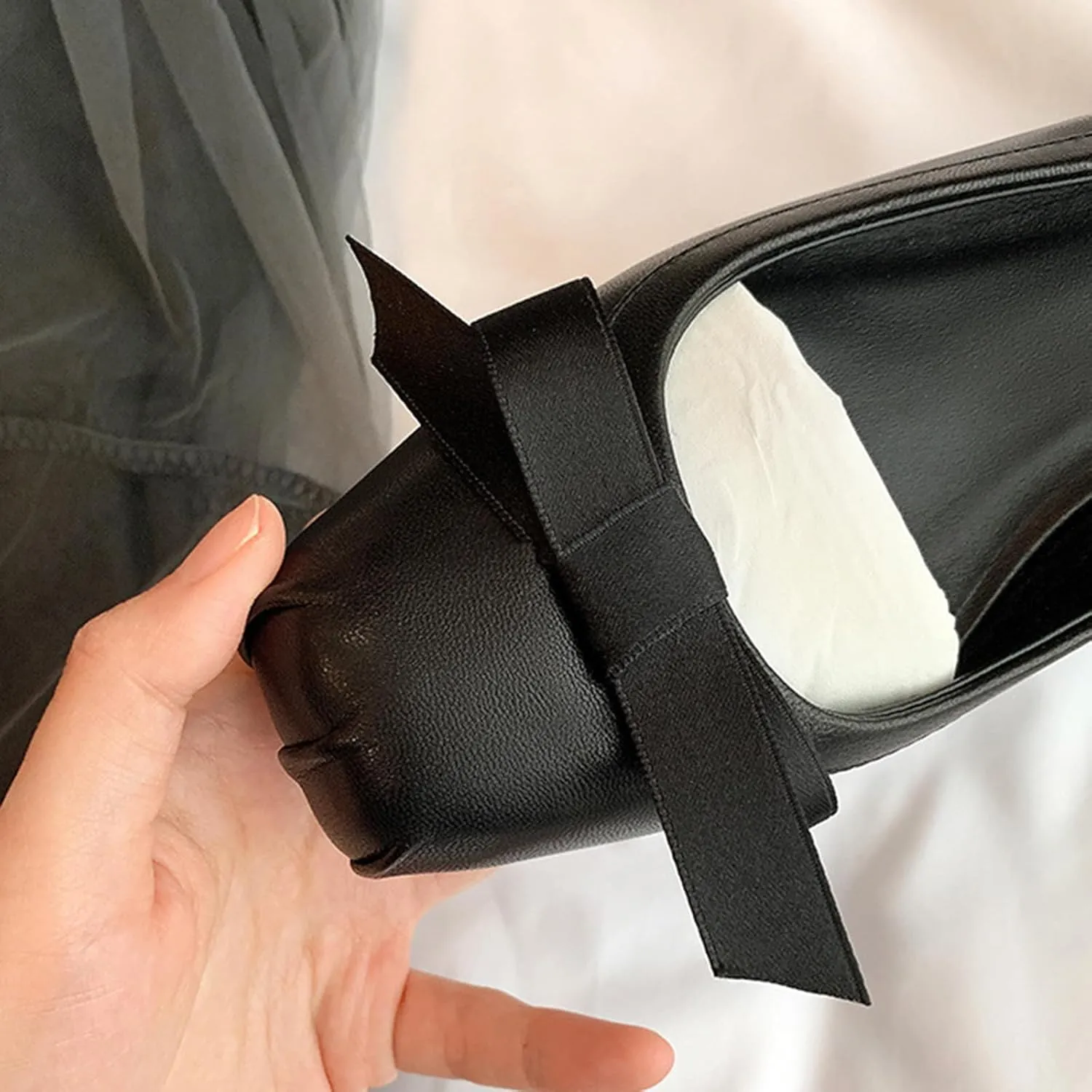 Women's Genuine Leather Bow Tie Low Chunky Block Heel Pumps Fashion Closed Square Toe Slingback Slip On Work Pumps Wedding Party Business Dress Shoes