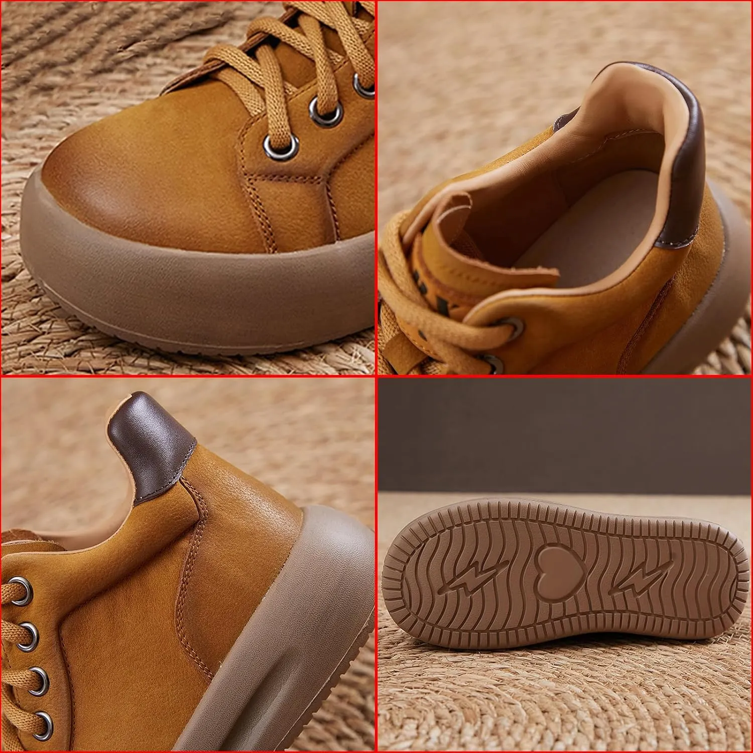 Women's Genuine Leather Platform High Top Fashion Sneaker Retro Round Toe Lace Up Chunky Casual Sneakers Soft Comfortable Heighten Walking Shoes