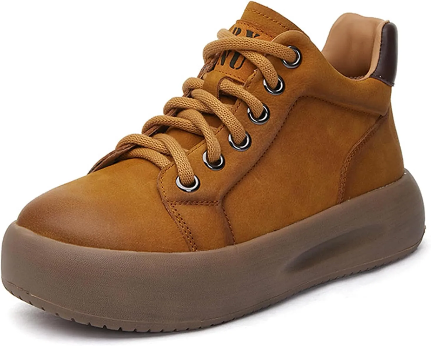 Women's Genuine Leather Platform High Top Fashion Sneaker Retro Round Toe Lace Up Chunky Casual Sneakers Soft Comfortable Heighten Walking Shoes