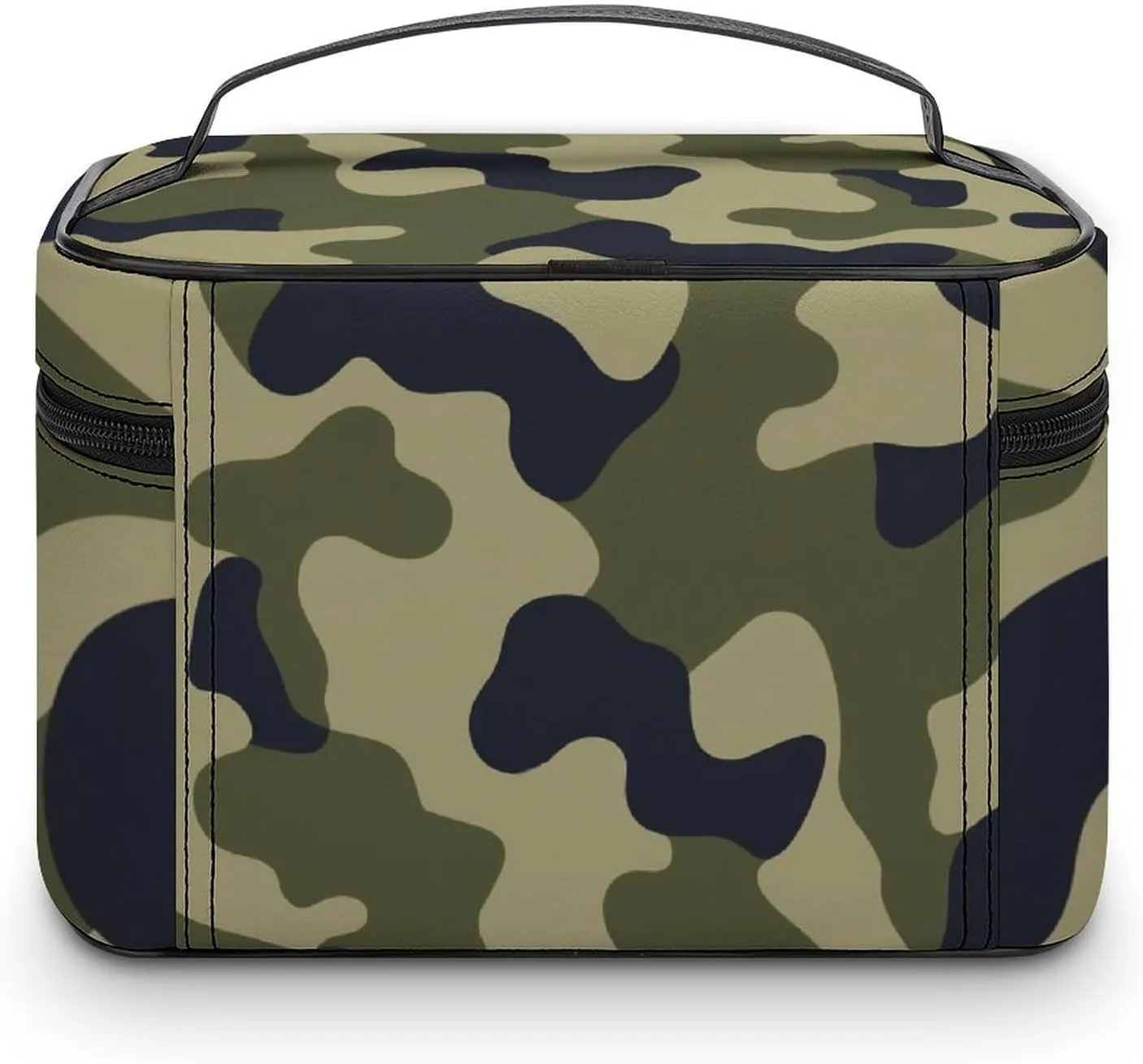 Women's Green Camo Army Camouflage 3D Print Cosmetic Storage Bag, Large Capacity Makeup Case with Handle Portable Travel Toiletry Organizer Bag