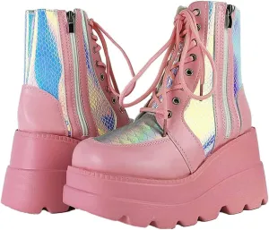 Women's Halloween Fashion Chunky Heel Ankle Booties Lace up Buckle Goth Motorcycle Platform Boot Military Combat Boots