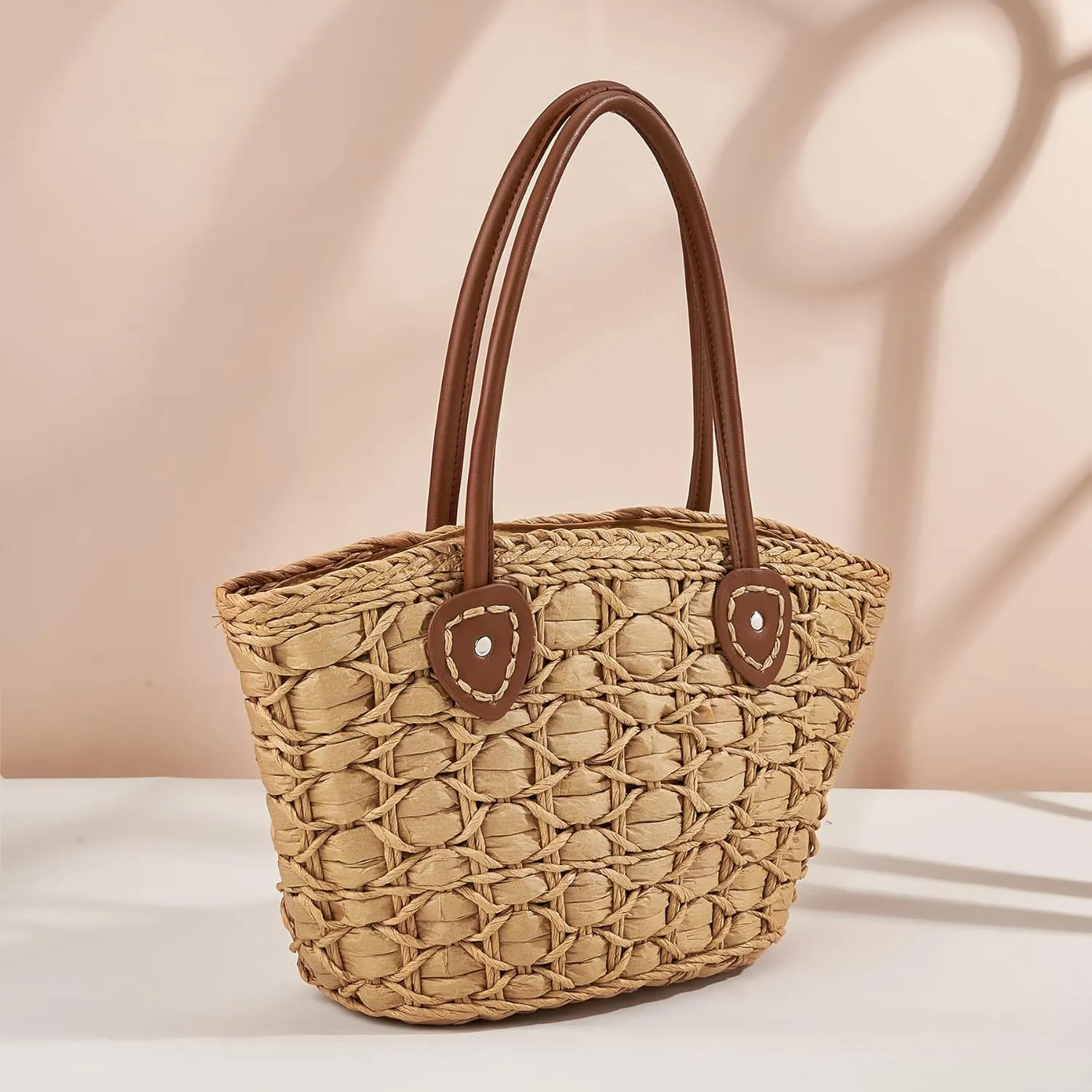 Womens Handwoven Tote Bag Summer Beach Travel Top-handle Hobo Handbag