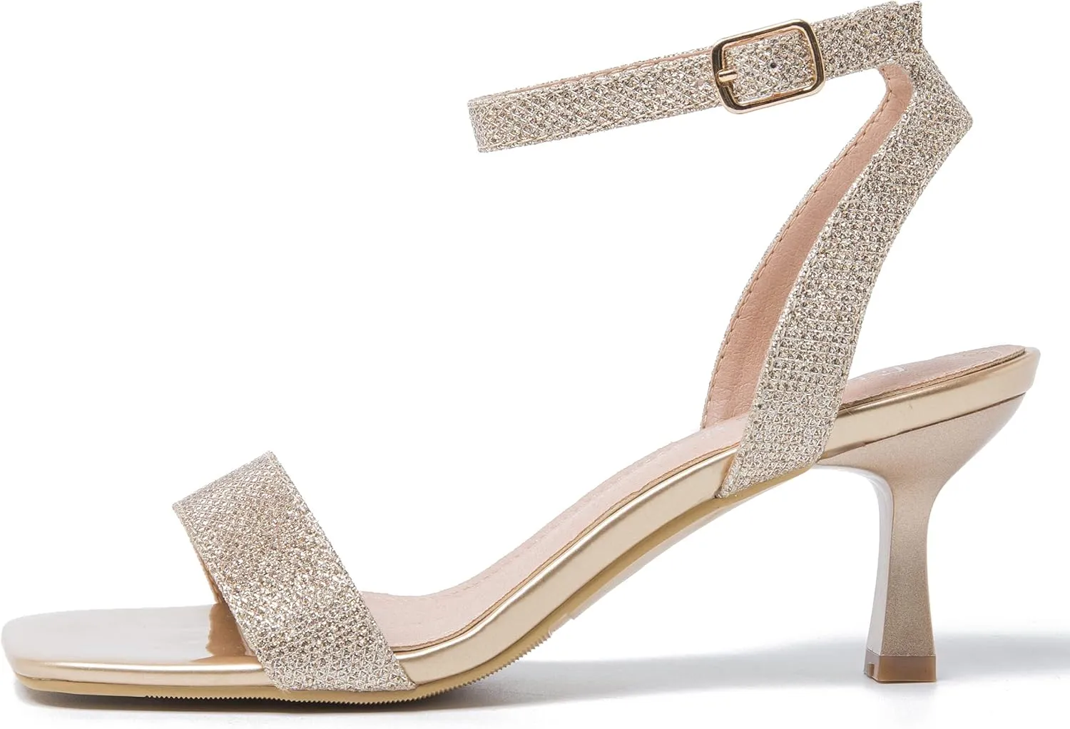 Women's Kitten Heels Sandals Ankle Strap Square Open Toe Summer Party Dress Wedding Dance Shoes