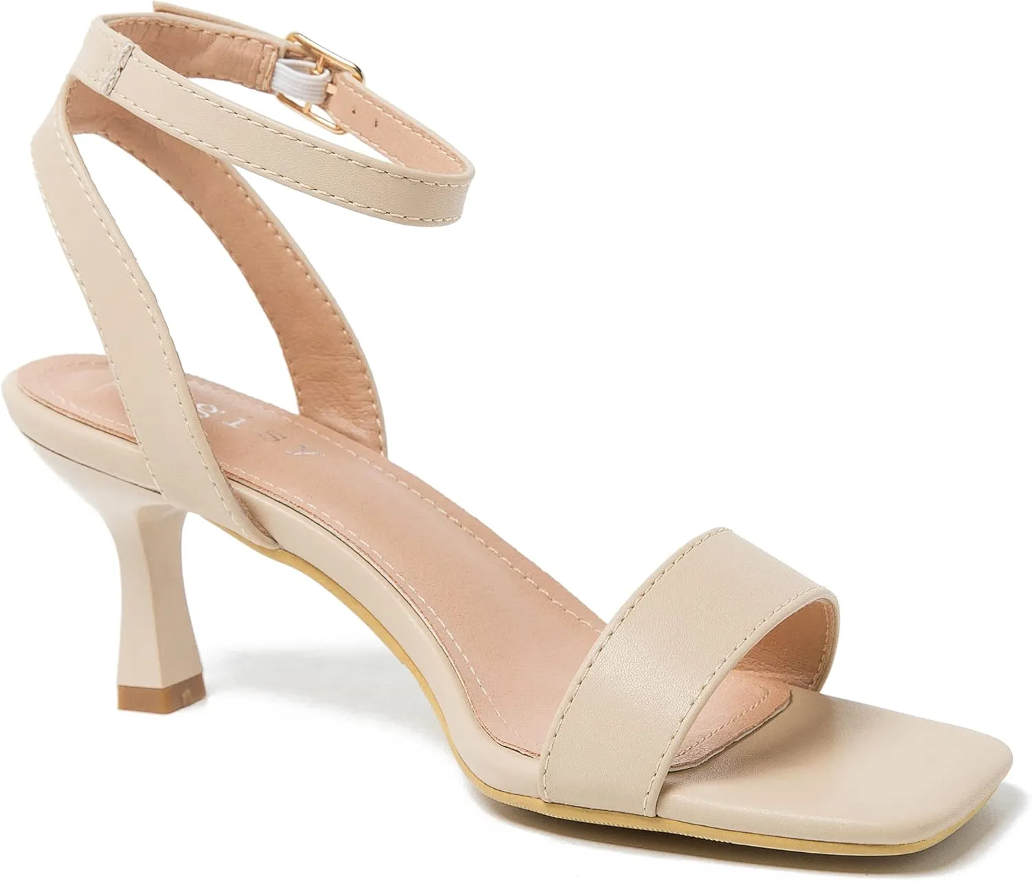 Women's Kitten Heels Sandals Ankle Strap Square Open Toe Summer Party Dress Wedding Dance Shoes