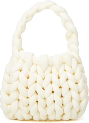 Women's Knit Clutch Bag Handmade Woven Polyeater Knit Satchel Purse Handbag Shoulder Solid Color Bag