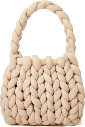Women's Knit Clutch Bag Handmade Woven Polyeater Knit Satchel Purse Handbag Shoulder Solid Color Bag