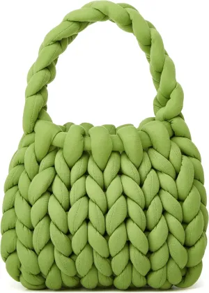 Women's Knit Clutch Bag Handmade Woven Polyeater Knit Satchel Purse Handbag Shoulder Solid Color Bag