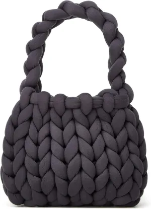 Women's Knit Clutch Bag Handmade Woven Polyeater Knit Satchel Purse Handbag Shoulder Solid Color Bag