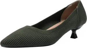 Women's Knit Kitten Heel Pumps Fashion Pointed Toe Shallow Mouth Slip On Comfortable Heels Casual Work Office Business Wedding Formal Dress Shoes