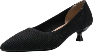 Women's Knit Kitten Heel Pumps Fashion Pointed Toe Shallow Mouth Slip On Comfortable Heels Casual Work Office Business Wedding Formal Dress Shoes