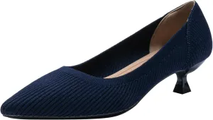 Women's Knit Kitten Heel Pumps Fashion Pointed Toe Shallow Mouth Slip On Comfortable Heels Casual Work Office Business Wedding Formal Dress Shoes