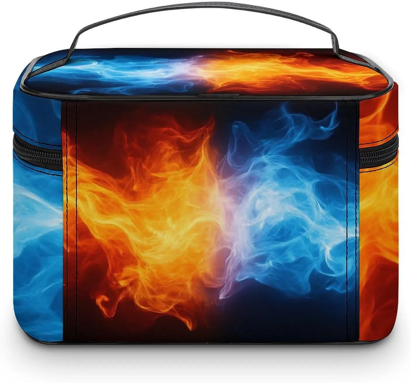 Women's Large Makeup Bag, Portable Cosmetic Brush Bags Ice Water Fire Flame Red Blue Makeup Organizer Case Travel Toiletry Accessories