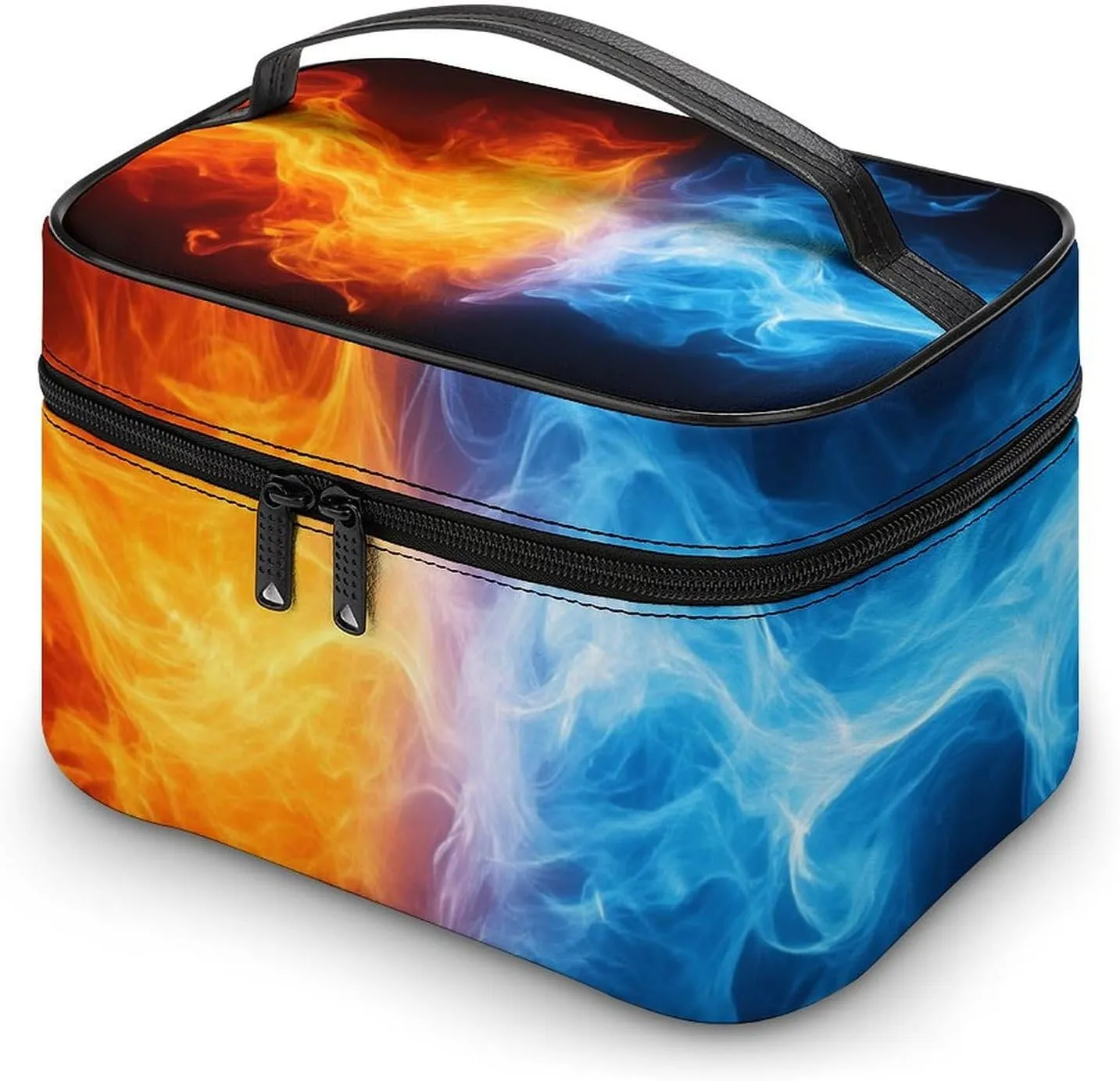 Women's Large Makeup Bag, Portable Cosmetic Brush Bags Ice Water Fire Flame Red Blue Makeup Organizer Case Travel Toiletry Accessories