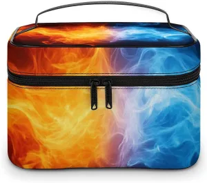 Women's Large Makeup Bag, Portable Cosmetic Brush Bags Ice Water Fire Flame Red Blue Makeup Organizer Case Travel Toiletry Accessories
