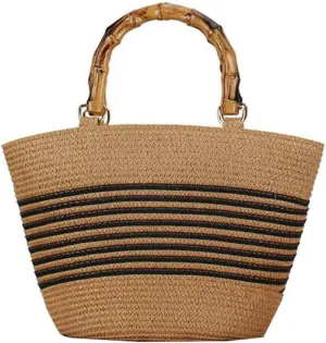 Womens Large Straw Tote Bag Bamboo Handle Handmade Woven Beach Shoulder Bag Top Handle Purse for Summer