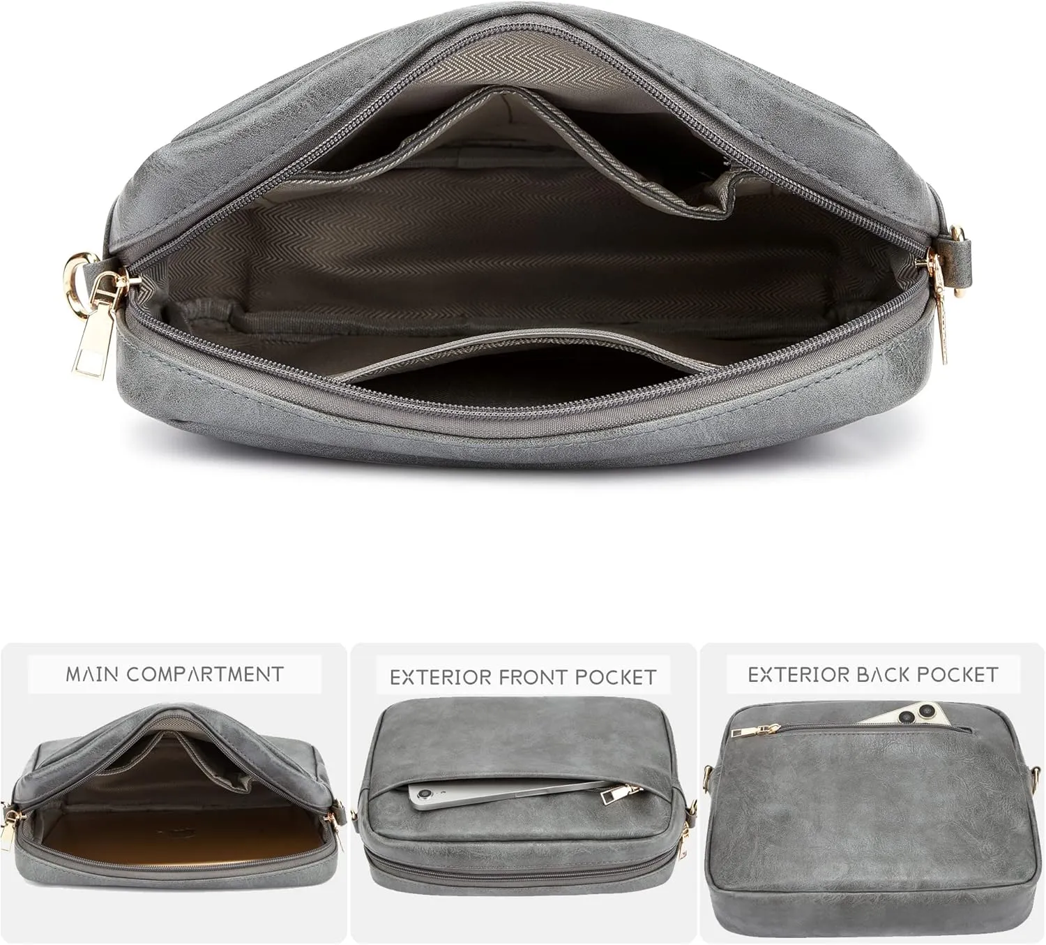 Women's Leather Crossbody Bag Zipper Shoulder Camera Purse