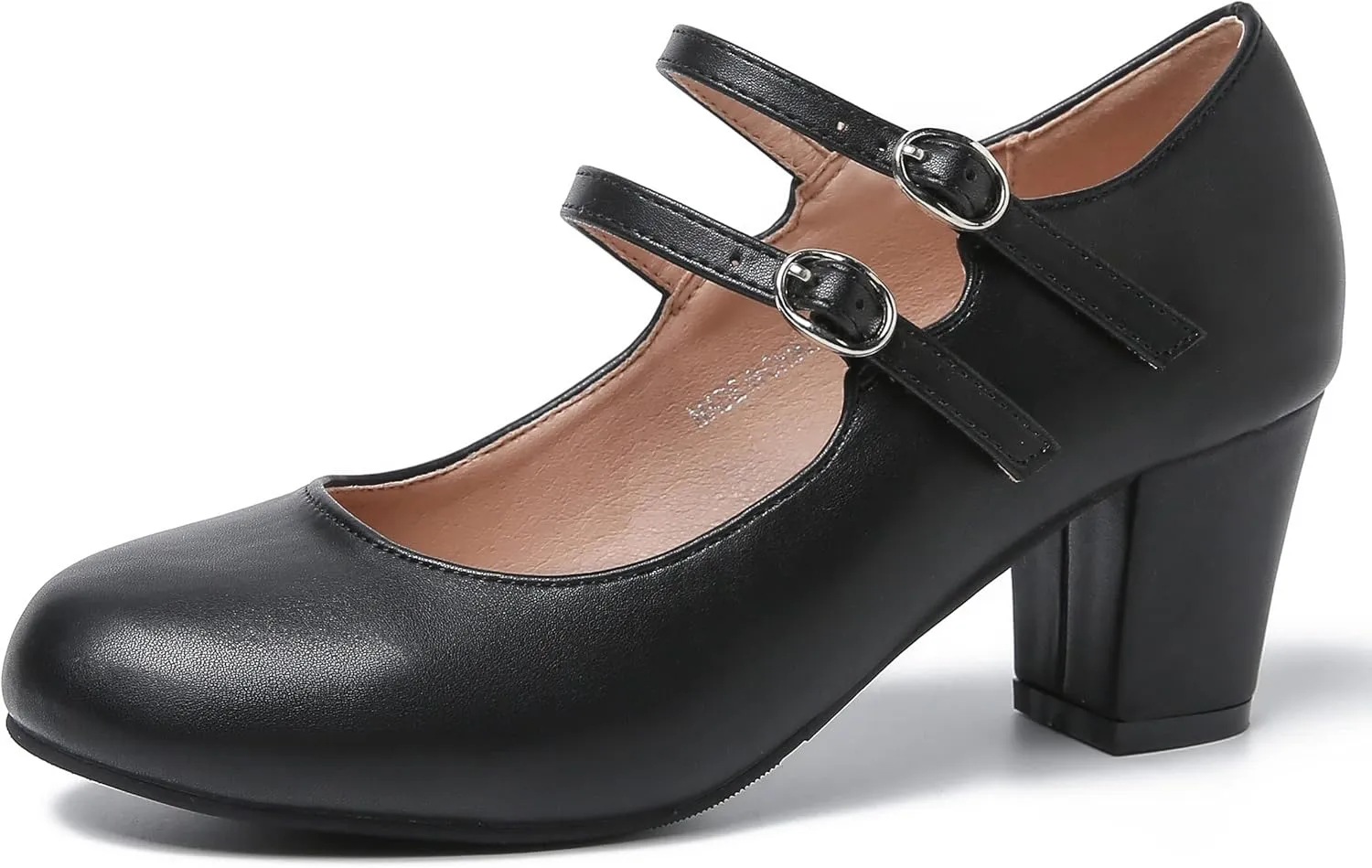 Women's Mary Jane Pumps Double Strap Chunky Block Heel Closed Round Toe Dress Office Work Bridal Wedding Party Shoes