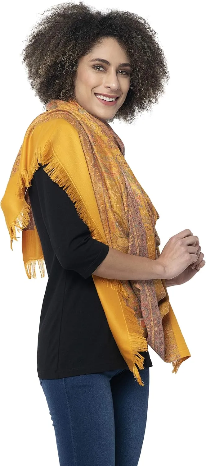 Women's Pashmina Wool Blend Indian Handicraft Woven Shawls, Scarf, Wraps [Large Size: 40" X 80"]