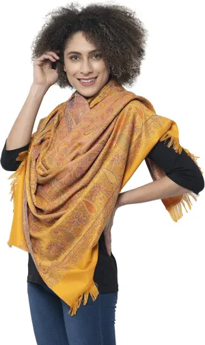 Women's Pashmina Wool Blend Indian Handicraft Woven Shawls, Scarf, Wraps [Large Size: 40" X 80"]