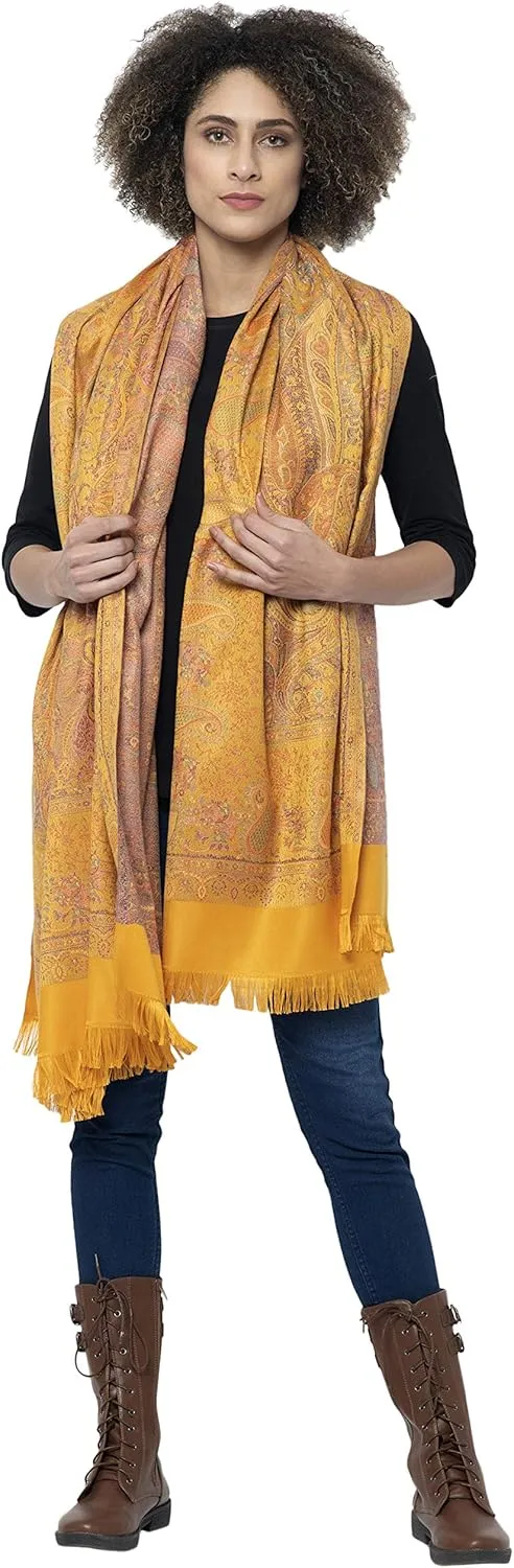 Women's Pashmina Wool Blend Indian Handicraft Woven Shawls, Scarf, Wraps [Large Size: 40" X 80"]