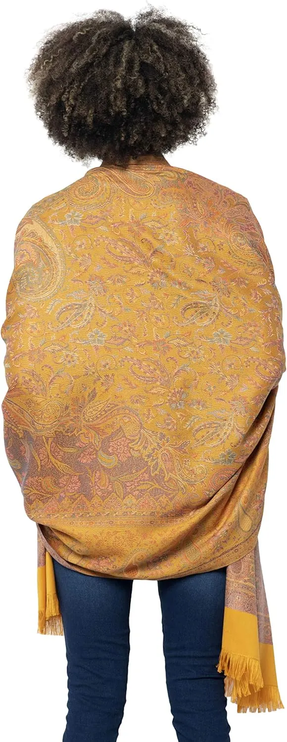 Women's Pashmina Wool Blend Indian Handicraft Woven Shawls, Scarf, Wraps [Large Size: 40" X 80"]