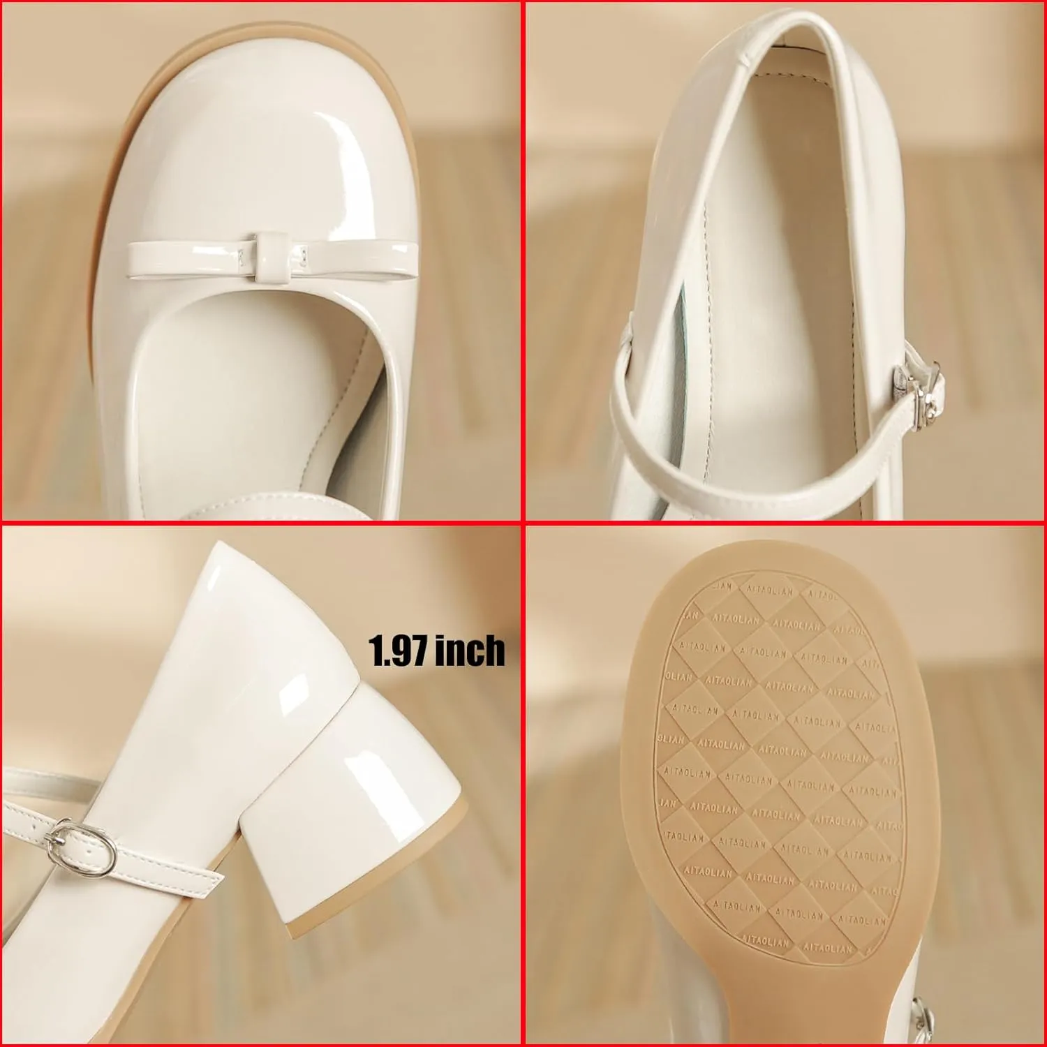 Women's Patent Leather Low Chunky Block Heel Mary Jane Pumps Fashion Classic Bowknots Round Toe Buckle Strap Work Pumps Casual Business Office Wedding Dress Shoes