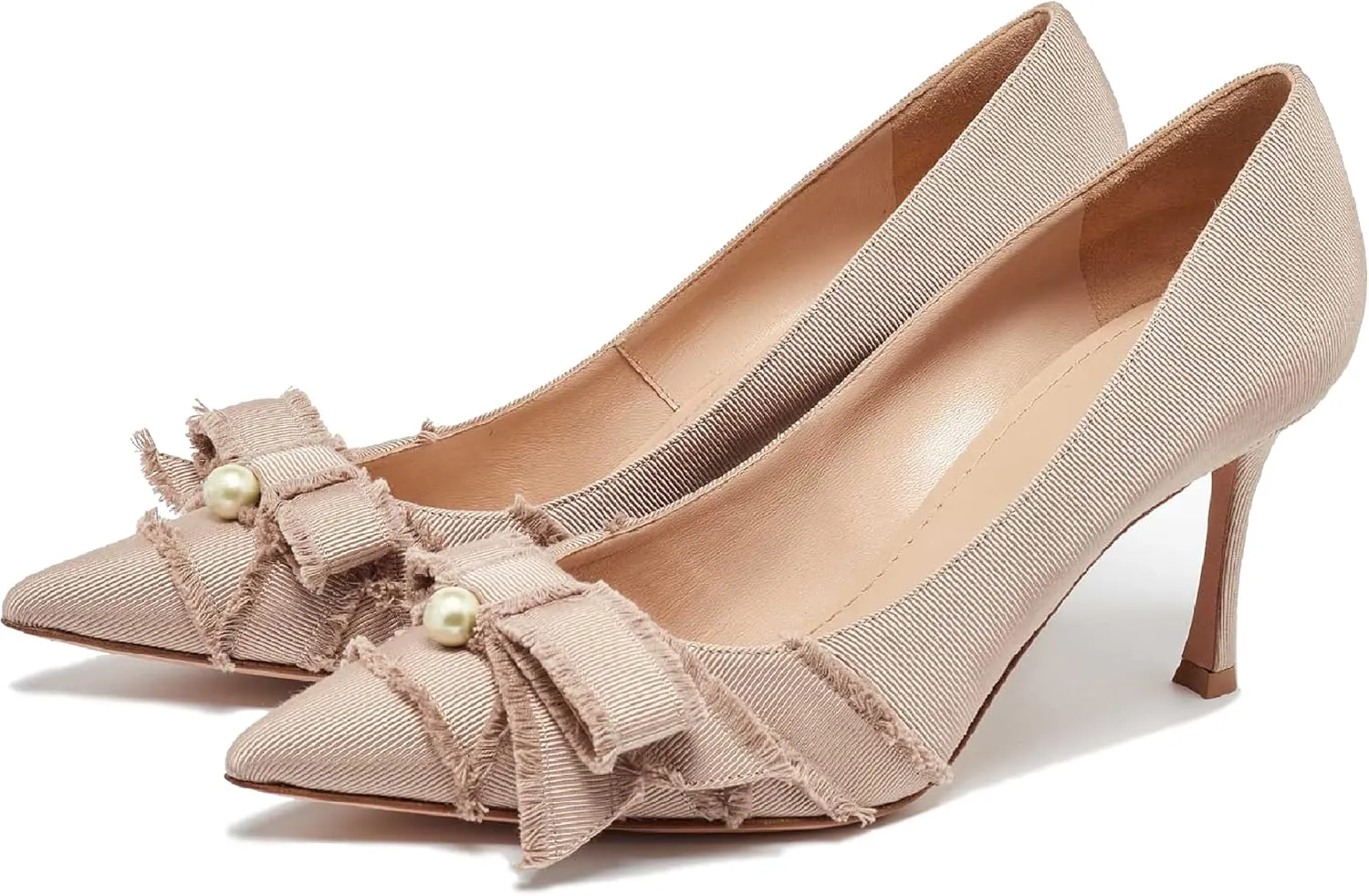 Women's Pointed Toe Slingback Heels with Bow Pearl, 3.15" Kitten Heels Slip on Stiletto Pumps with Buckled Straps for Designer Dress Shoes