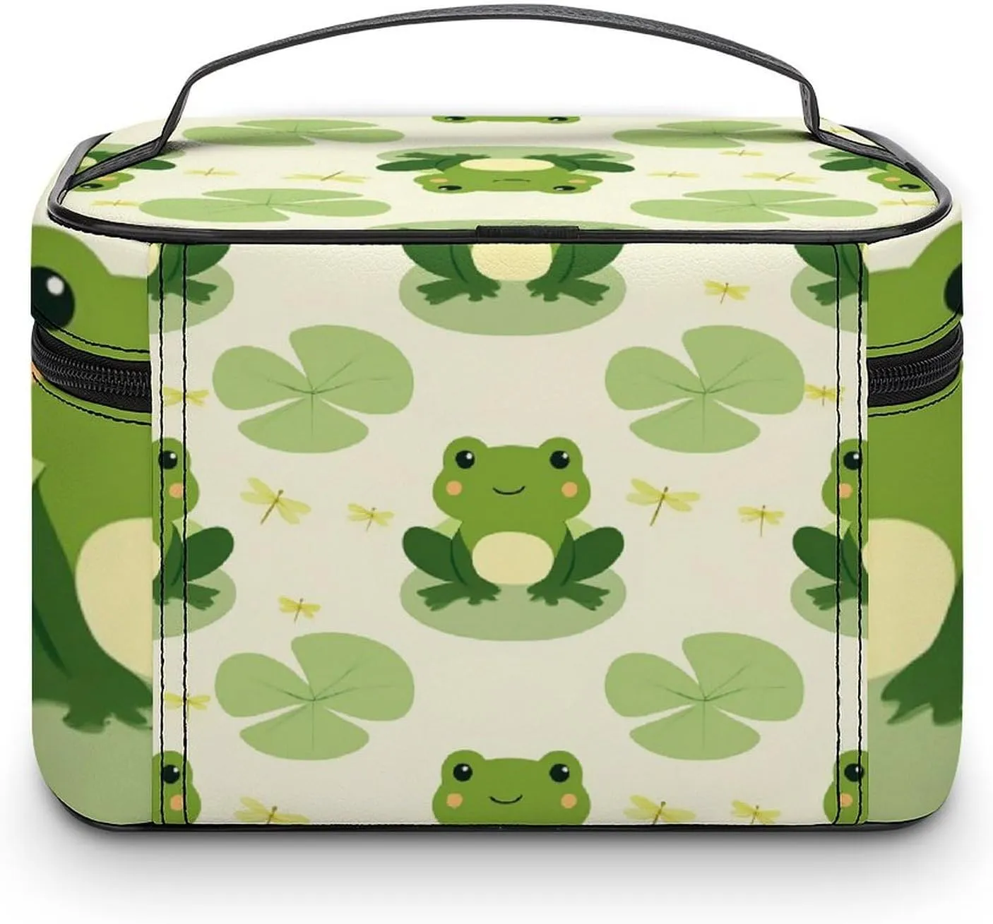Women's Portable Makeup Bag, Travel Large Cosmetic Storage Case Cute Frog Animal Green Frogs Toiletry Organizer Bag with Zipper Pouch