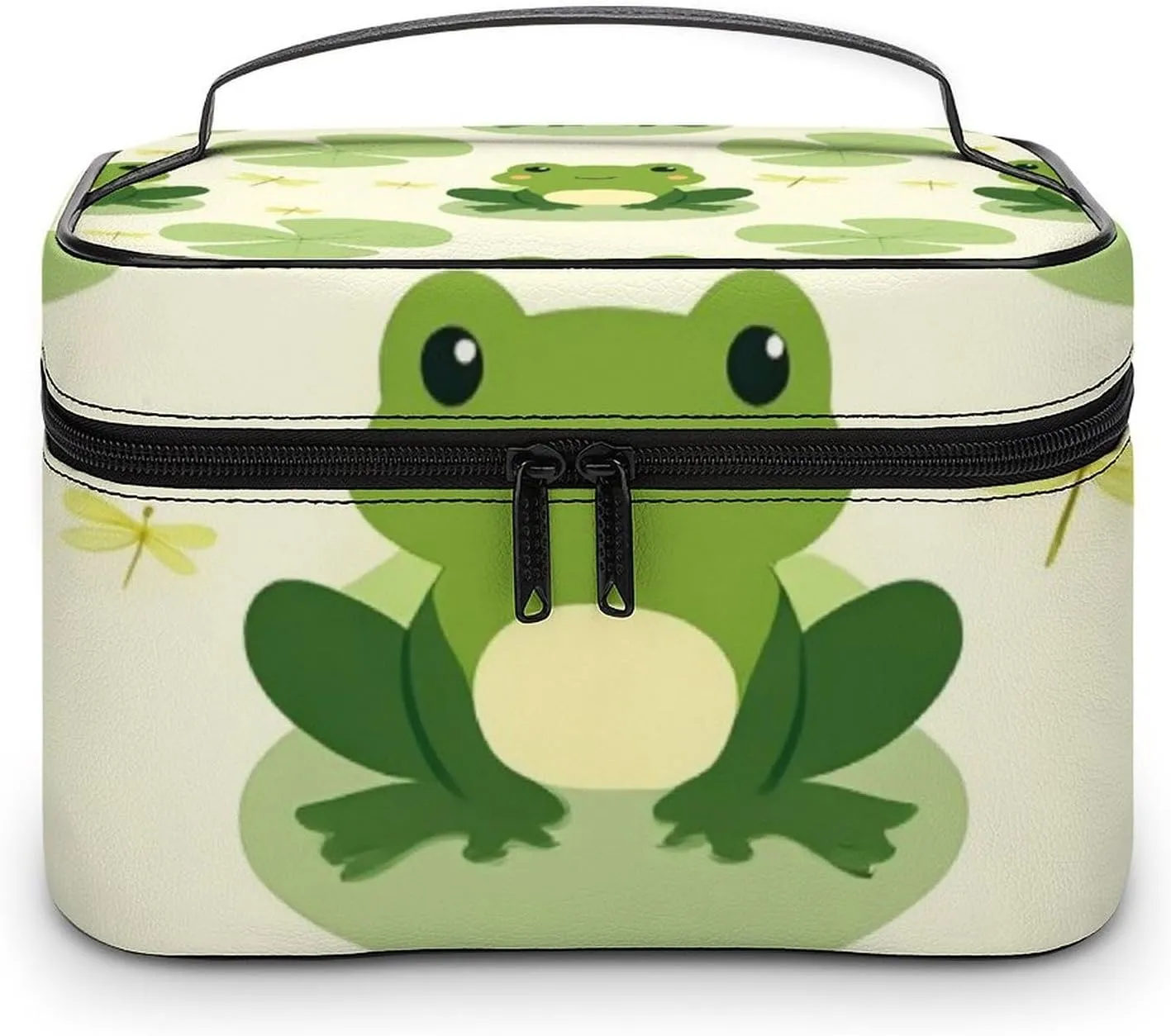 Women's Portable Makeup Bag, Travel Large Cosmetic Storage Case Cute Frog Animal Green Frogs Toiletry Organizer Bag with Zipper Pouch
