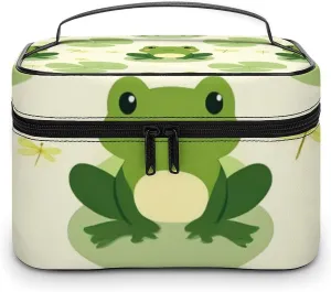 Women's Portable Makeup Bag, Travel Large Cosmetic Storage Case Cute Frog Animal Green Frogs Toiletry Organizer Bag with Zipper Pouch
