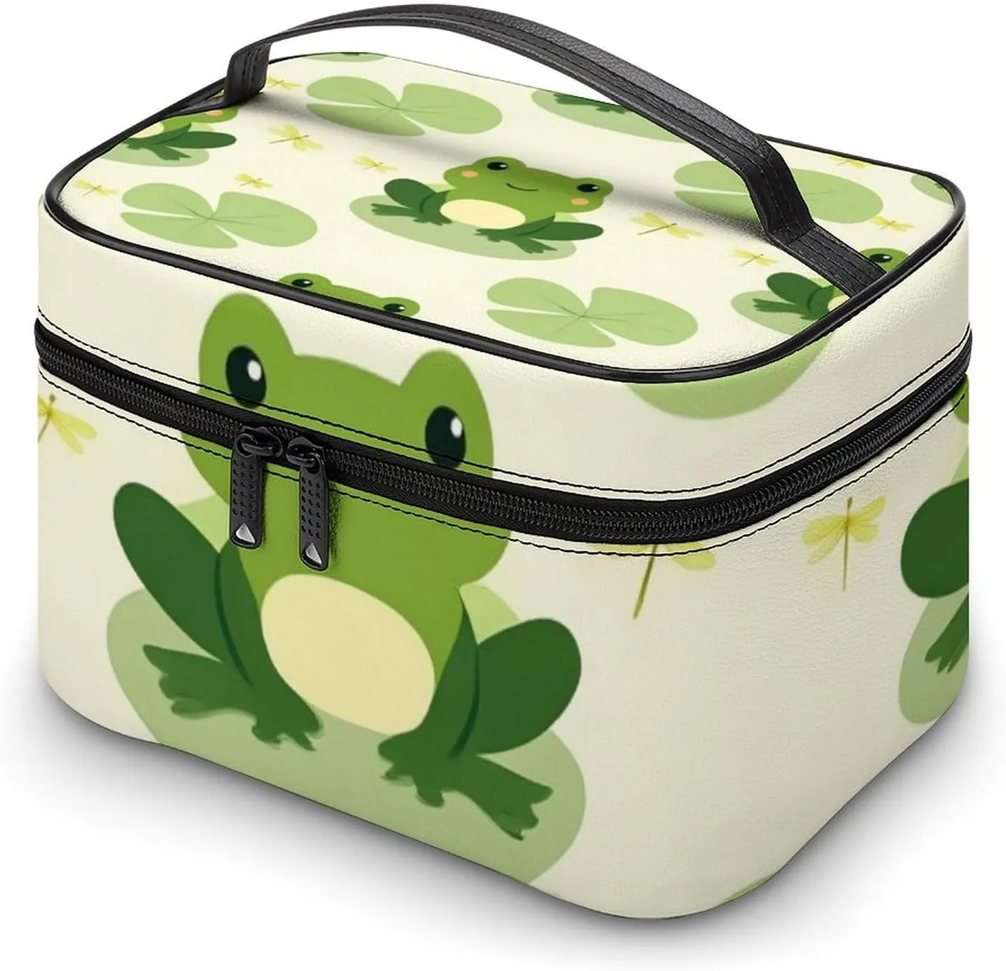 Women's Portable Makeup Bag, Travel Large Cosmetic Storage Case Cute Frog Animal Green Frogs Toiletry Organizer Bag with Zipper Pouch