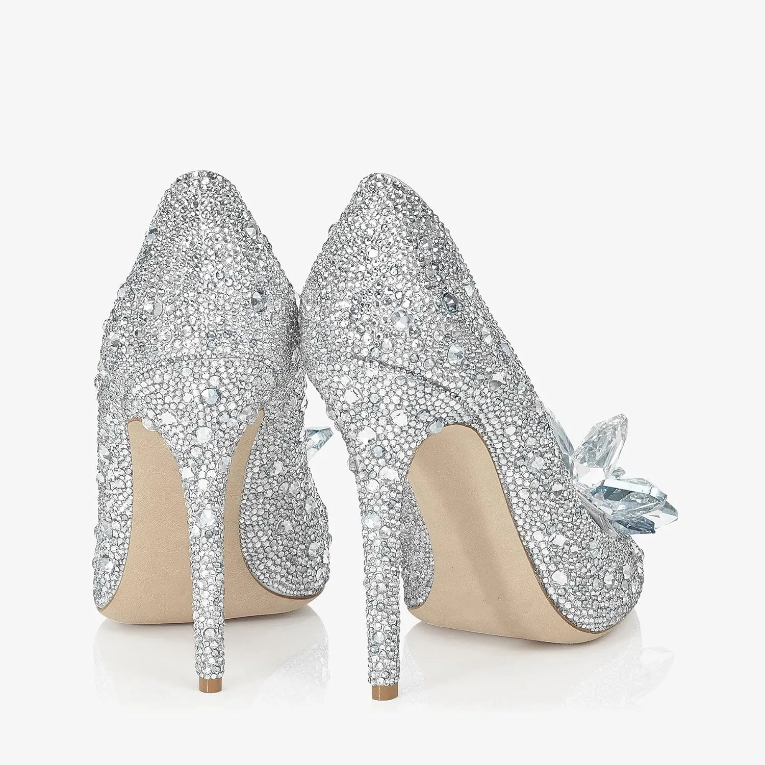 Women's Rhinestones High Stiletto Pumps Crystal Sparkly Heels Pointed Toe Pull On Dressy Party Wedding Bridal Shoes