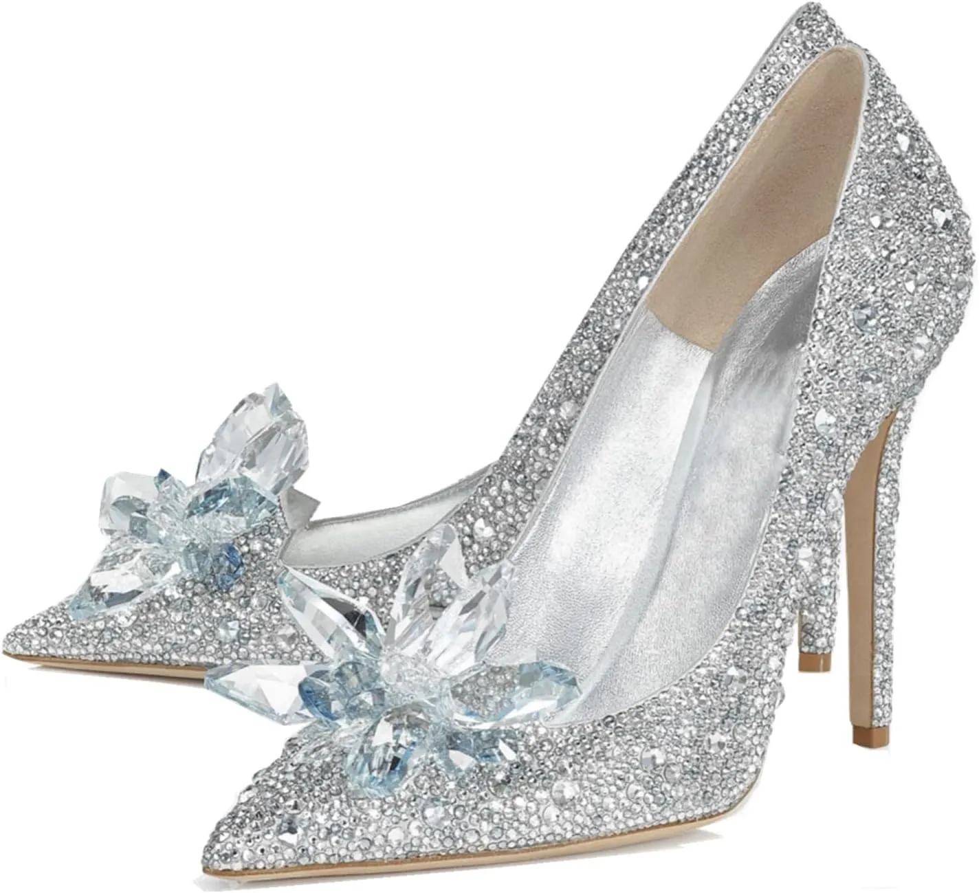 Women's Rhinestones High Stiletto Pumps Crystal Sparkly Heels Pointed Toe Pull On Dressy Party Wedding Bridal Shoes