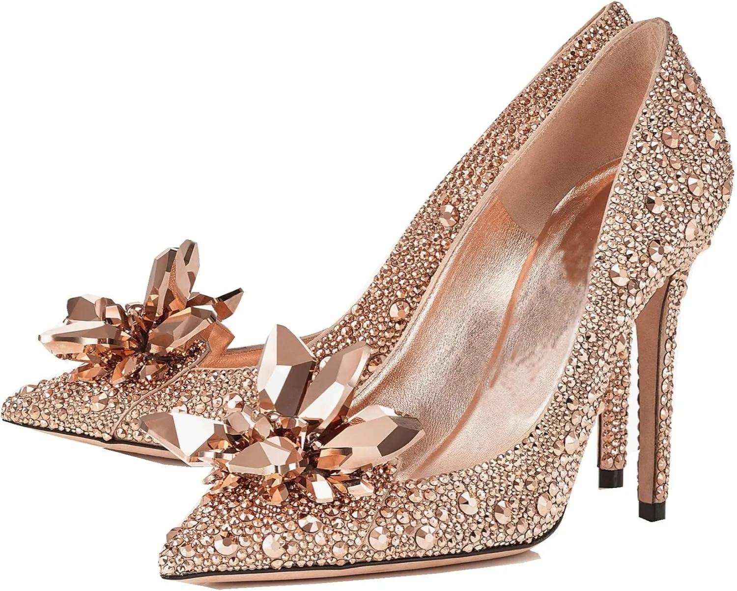 Women's Rhinestones High Stiletto Pumps Crystal Sparkly Heels Pointed Toe Pull On Dressy Party Wedding Bridal Shoes