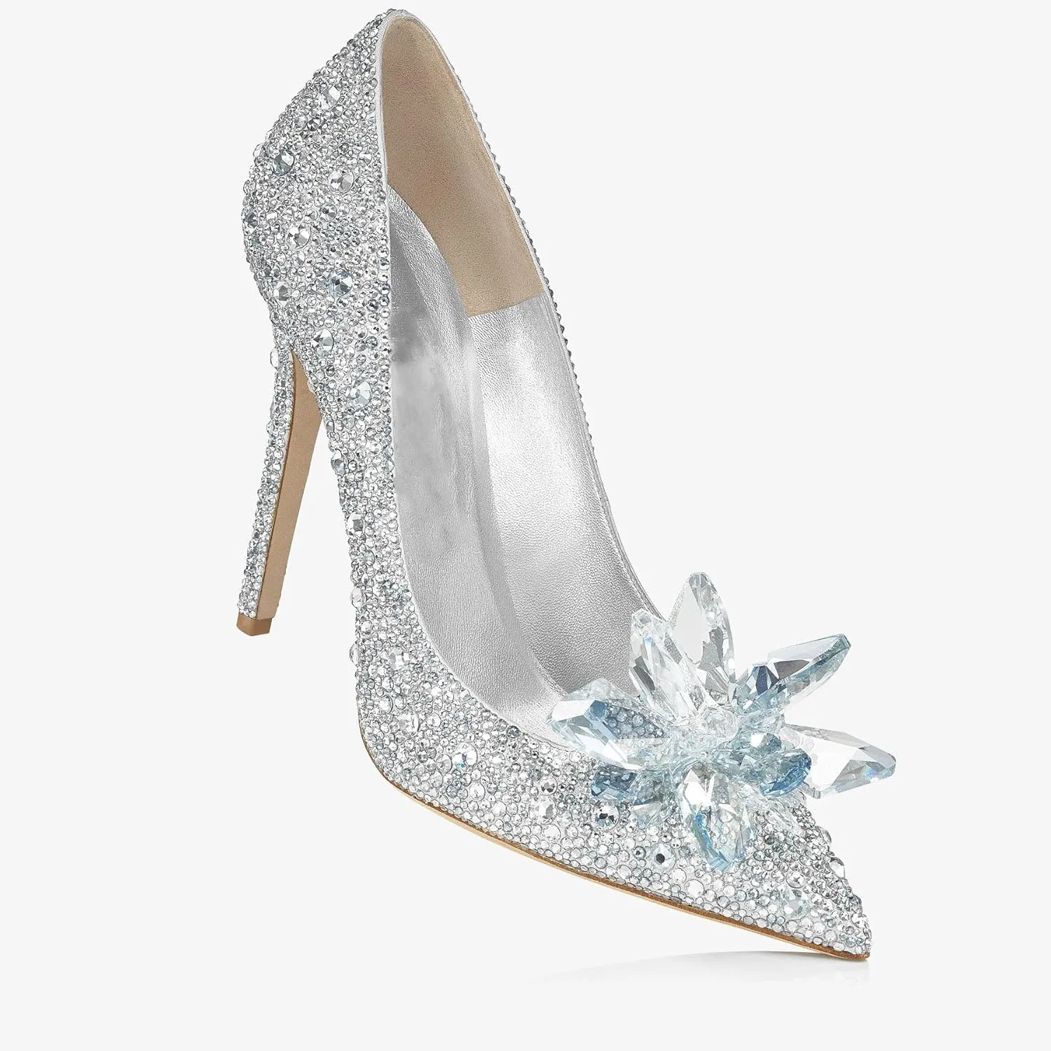 Women's Rhinestones High Stiletto Pumps Crystal Sparkly Heels Pointed Toe Pull On Dressy Party Wedding Bridal Shoes