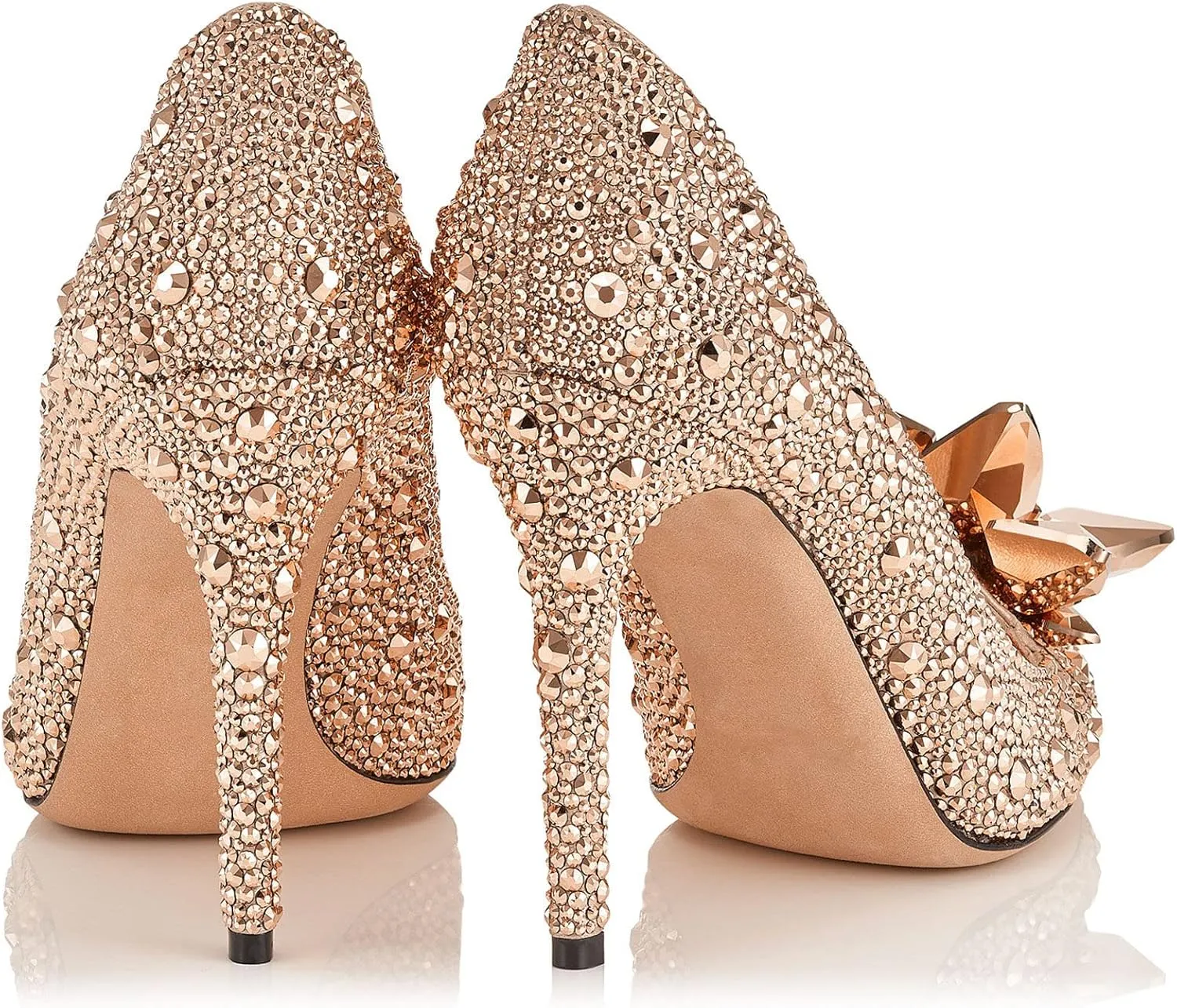 Women's Rhinestones High Stiletto Pumps Crystal Sparkly Heels Pointed Toe Pull On Dressy Party Wedding Bridal Shoes