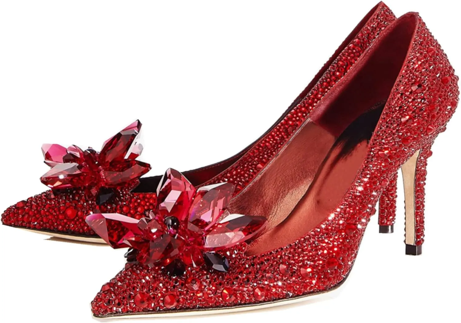Women's Rhinestones High Stiletto Pumps Crystal Sparkly Heels Pointed Toe Pull On Dressy Party Wedding Bridal Shoes