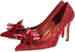 Women's Rhinestones High Stiletto Pumps Crystal Sparkly Heels Pointed Toe Pull On Dressy Party Wedding Bridal Shoes