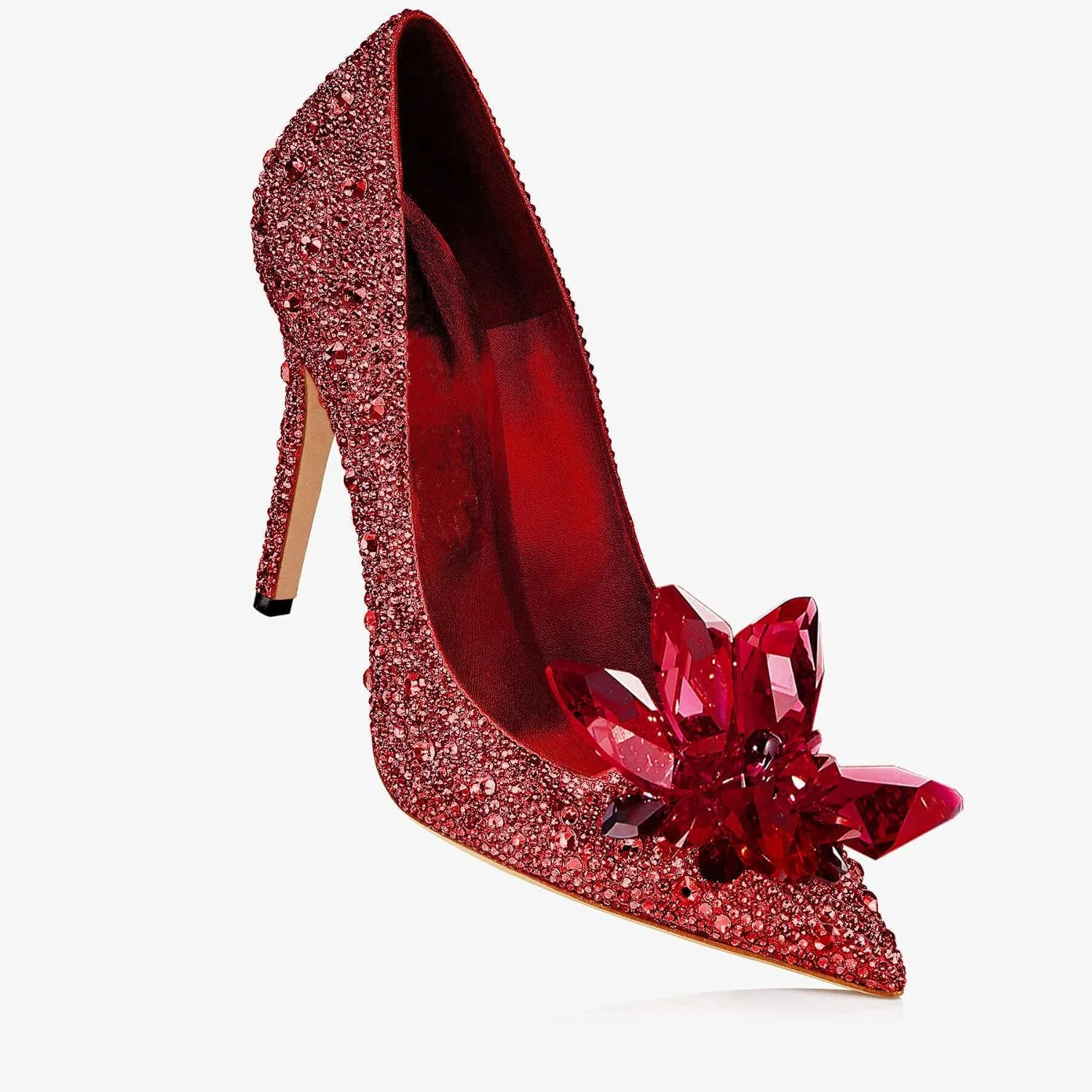 Women's Rhinestones High Stiletto Pumps Crystal Sparkly Heels Pointed Toe Pull On Dressy Party Wedding Bridal Shoes
