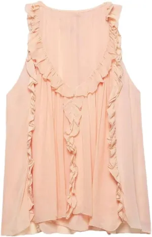 Women's Ruffled V-Neck Asymmetrical Hem Sleeveless Shirt Holiday Casual Shirt
