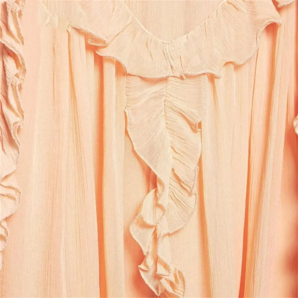 Women's Ruffled V-Neck Asymmetrical Hem Sleeveless Shirt Holiday Casual Shirt
